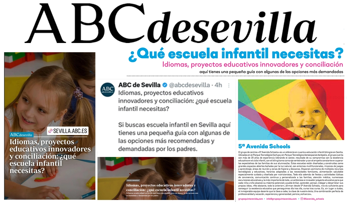 Collage con las noticias de 5ª Avenida Schools en el diario ABC de Sevilla