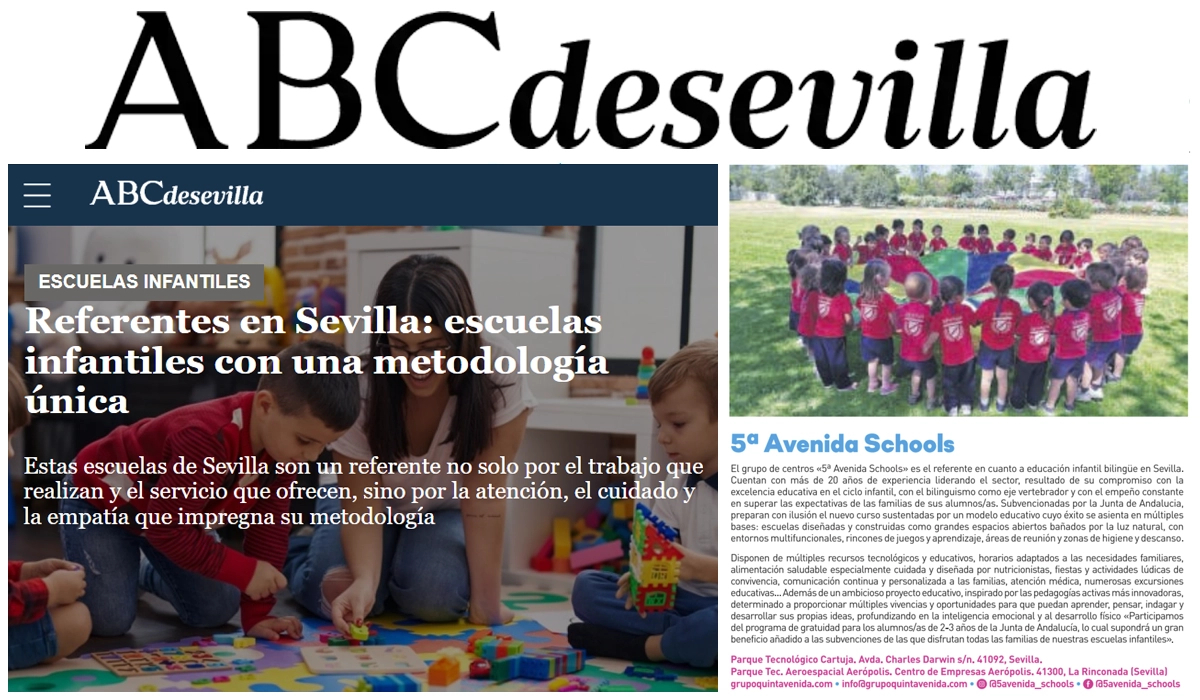 Collage con las noticias de 5ª Avenida Schools en el diario ABC de Sevilla